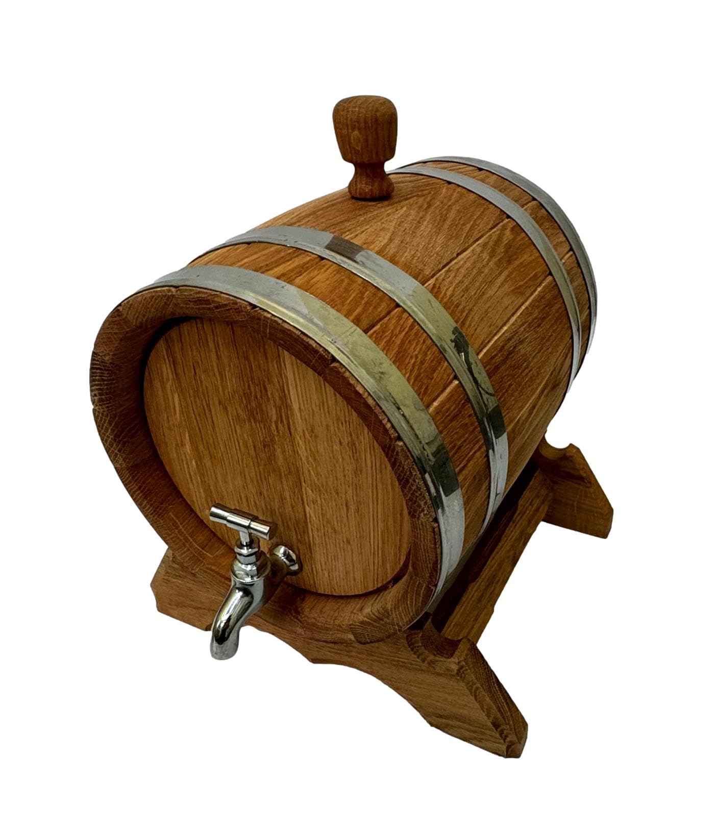 Wooden World - Barril de madera de roble con grifo sobre soporte - Barril para vino, whisky, brandy - 6 litros