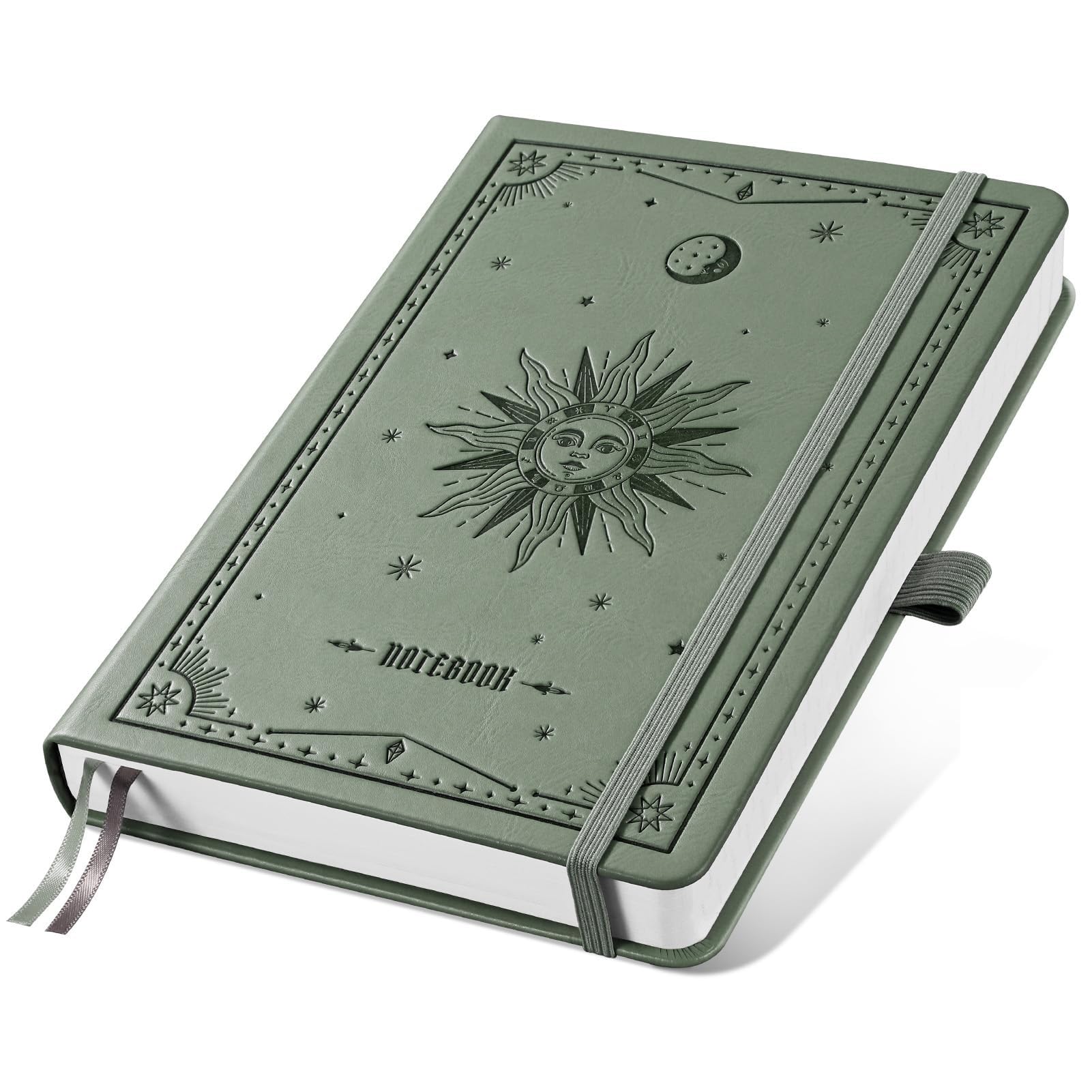 EMSHOI A5 Sketch Book Notebook, Blank Journal for Women and Men, 192 Pages,Thick Plain Notepad, Hardcover Leather Art Sketchbook for Drawing, Unlined, 14.5 x 21 cm - Light Green