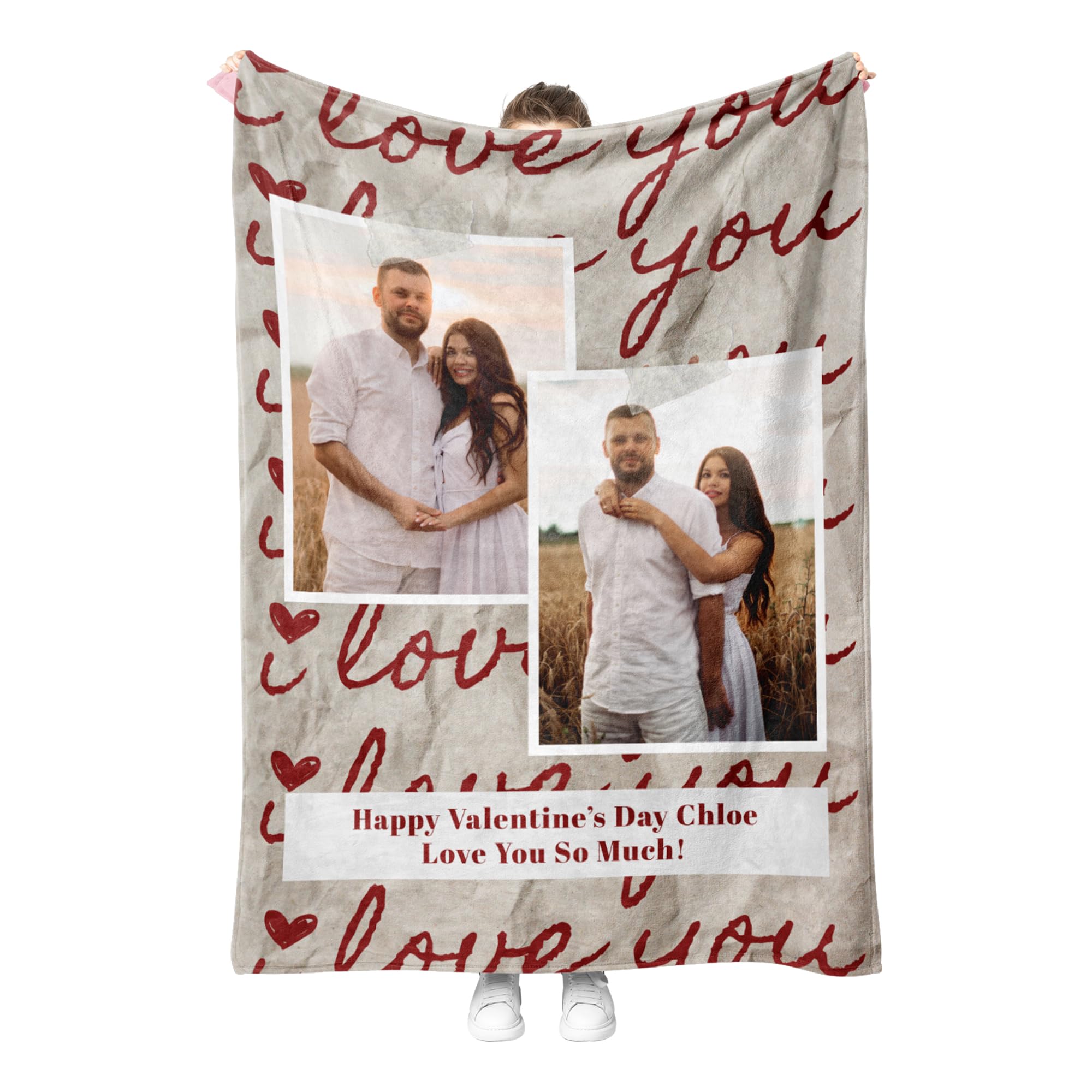 Print Maniacs Photo 7-2 Personalised Photo Letter Print Flannel Throw Blanket, 150Cm X 200Cm, Custom Size, All Seasons For Any Occasion