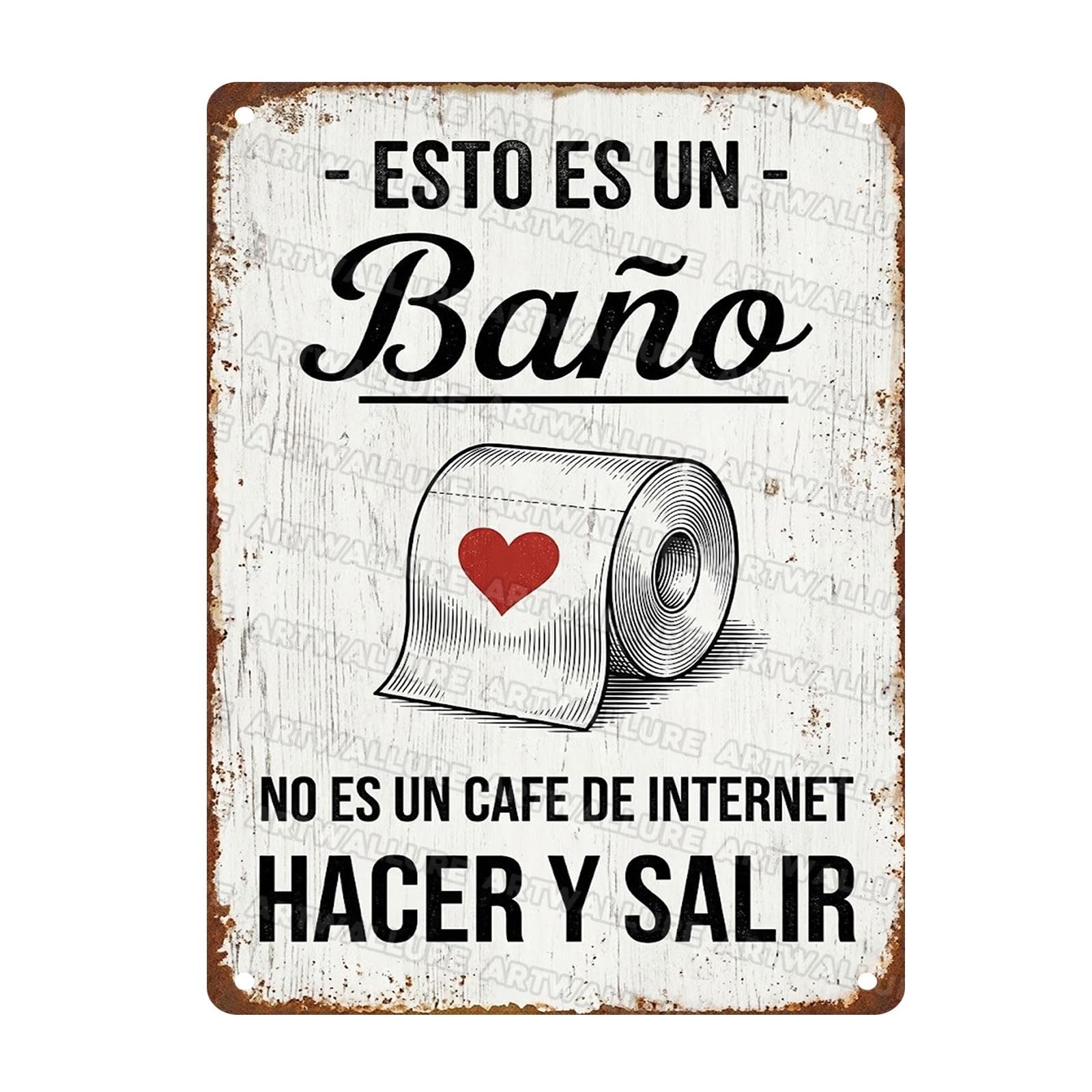 Metal Tin Sign Esto Es Un Bano No Es Un Cafe De Internet Humor Art Family Restroom Washroom Toilet Baño 12x16Inch