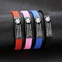 Vista 4 de VNOX - Pulseras de identificación y alerta médica para hombres, mujeres y niños, con grabado, malla ajustable de acero inoxidable, para emergencias