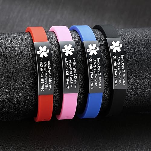 Miniatura 3 de VNOX - Pulseras de identificación y alerta médica para hombres, mujeres y niños, con grabado, malla ajustable de acero inoxidable, para emergencias