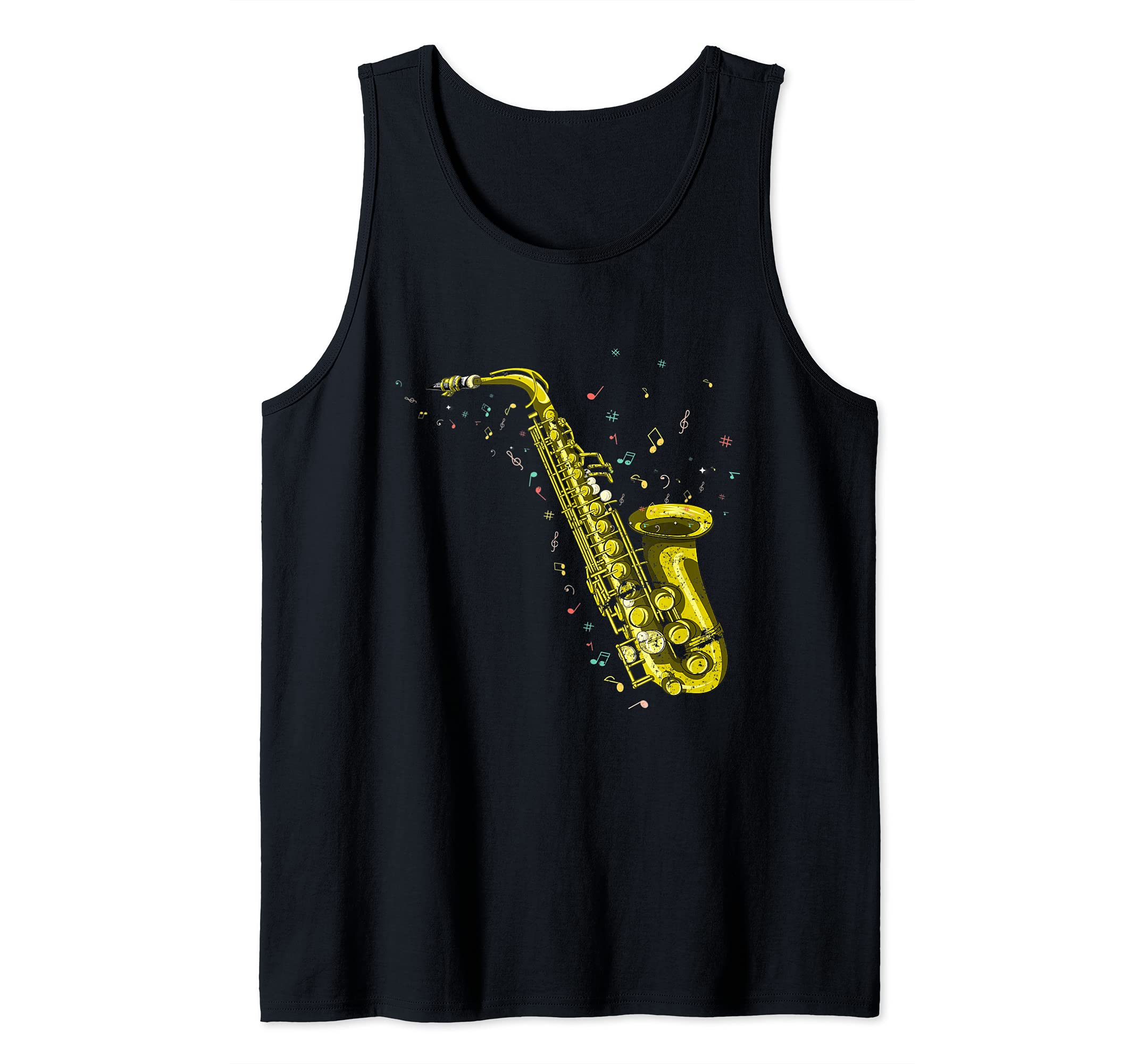 Musician Saxophonist Music Notes Sax Player Saxophone Tank Top, Black