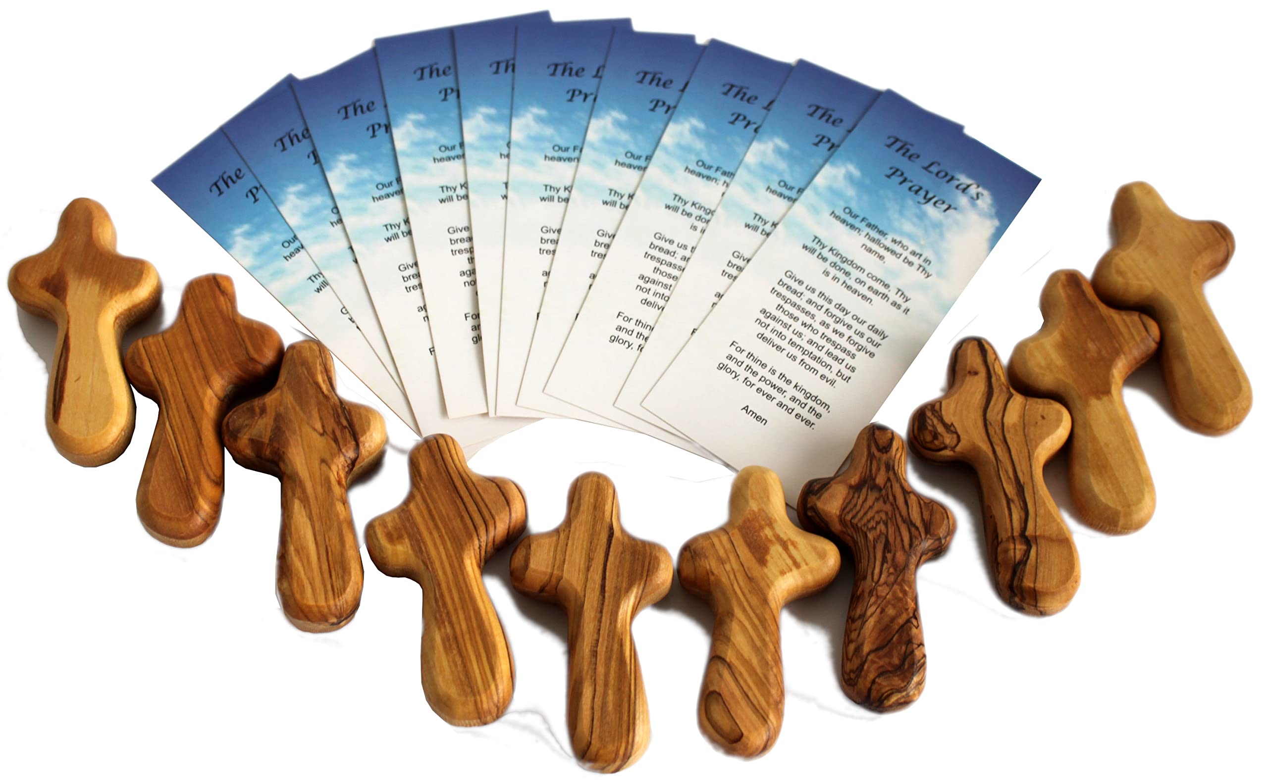 Holy Land Market Lot de 10 croix en bois d'olivier avec certificat de Bethléem