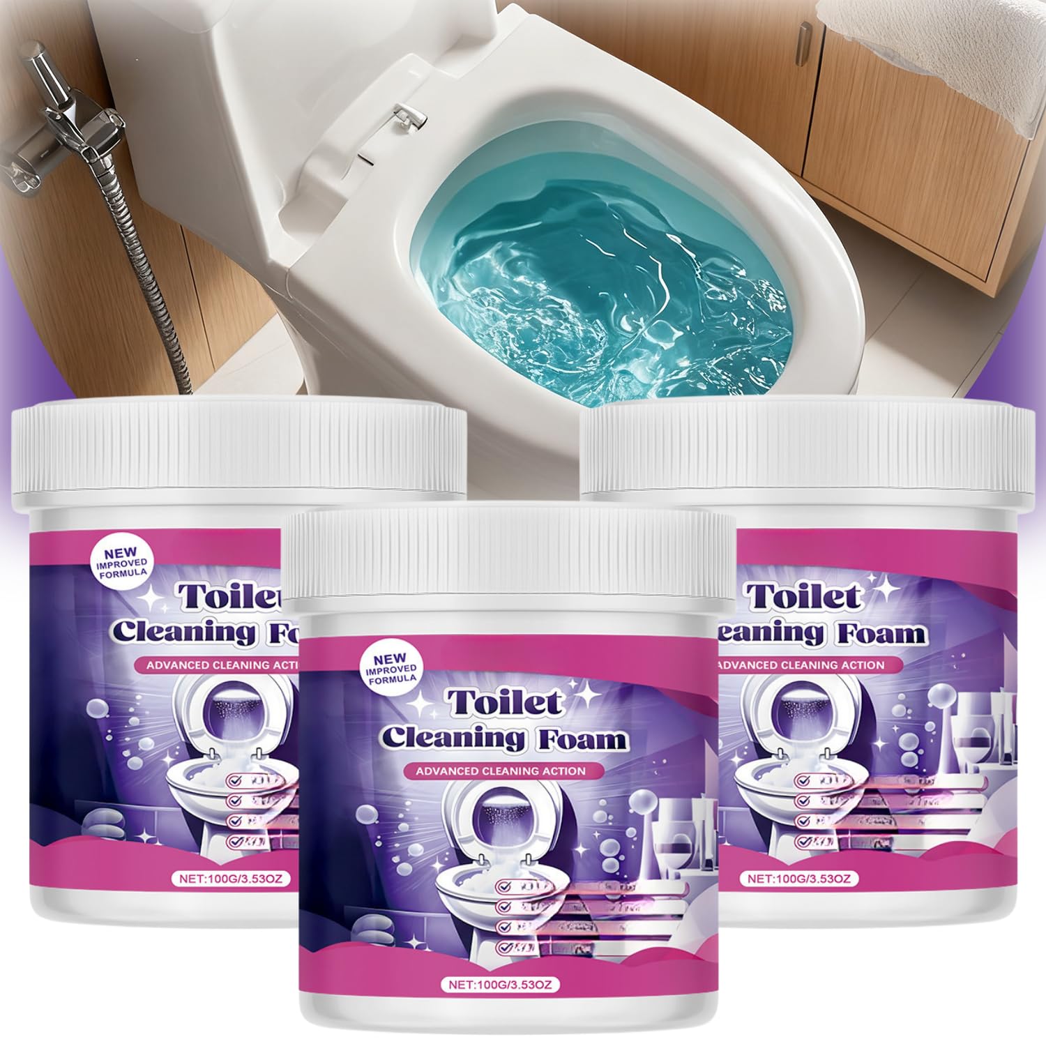 Polvere Detergentes Schiumogena Senza Contatto, Detergente Per Wc, 2026 Nuovo Detergente Anticalcare, Touch Free Foaming Toilets Cleaner, Toilet Cleaner, Detergentes Per Wc (3PCS)