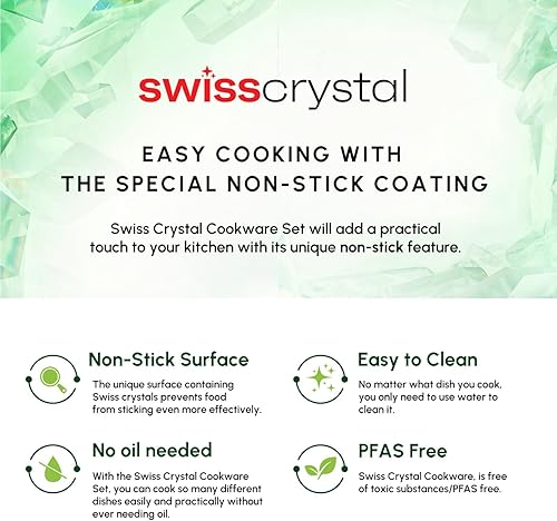 Miniatura 4 de Karaca Swiss Crystal Almond - Juego de utensilios de cocina antiadherentes de inducción de 7 piezas, color crema, revestimiento SwissCrystal sin PFAS