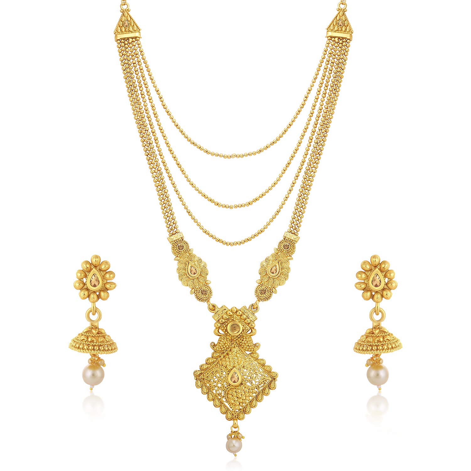 Sukkhi Sparkling LCT Gold Plated Wedding Jewellery Pearl Long Haram Necklace Set For Women (N83787) (B07Z1YZDSP) Amazon Price History, Amazon Price Tracker
