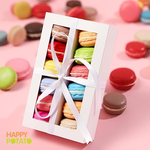 Miniatura 3 de Paquete de 15 cajas de macarrones para 12, 7.2 x 4 x 1.9 pulgadas, cajas de embalaje de macarrones, cajas de macarrón blanco con ventana