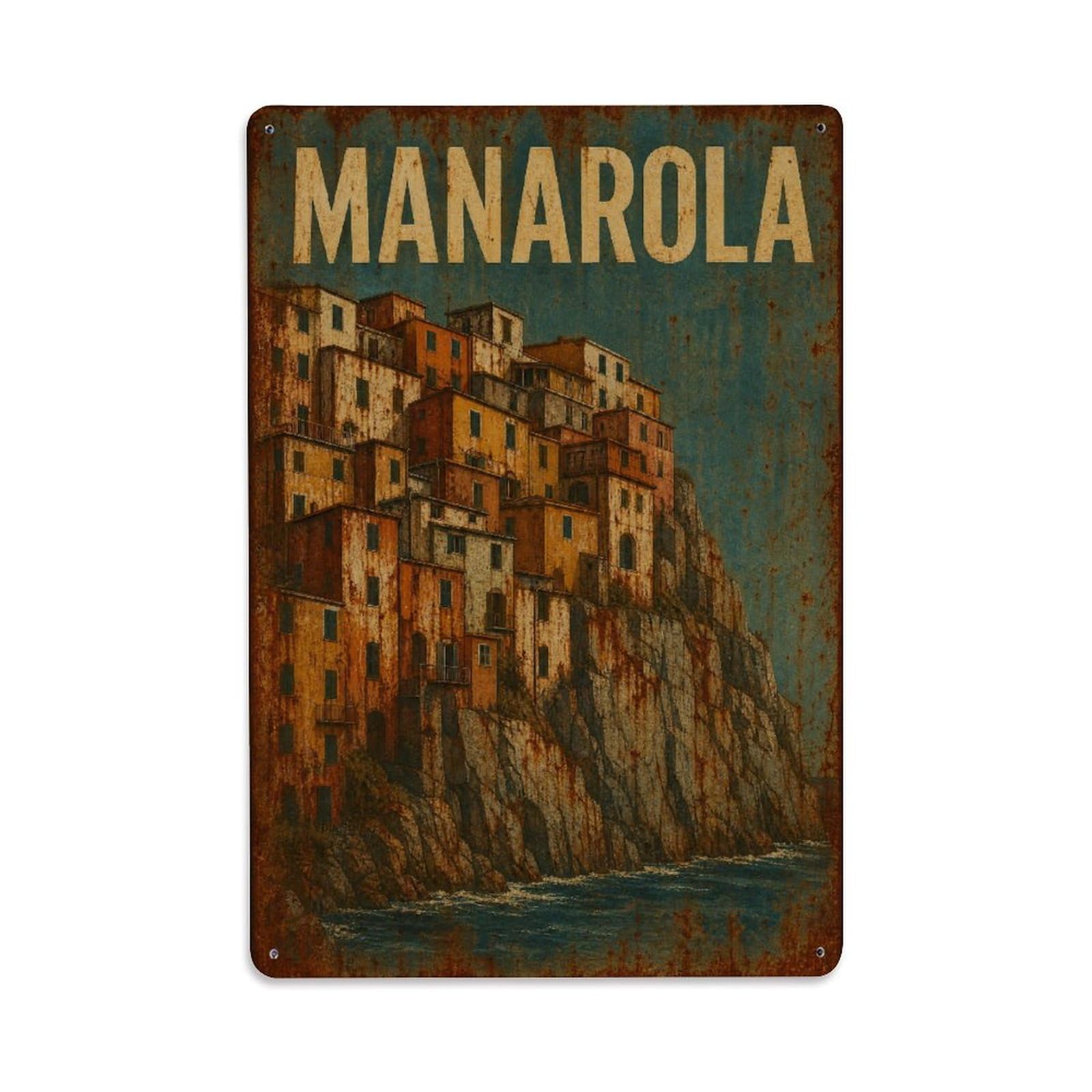 Huiyhb 8X12inch(20X30cm) Vintage Travel Manarola Cliffside Architecture Vertical Village Italy Metal Tin Sign