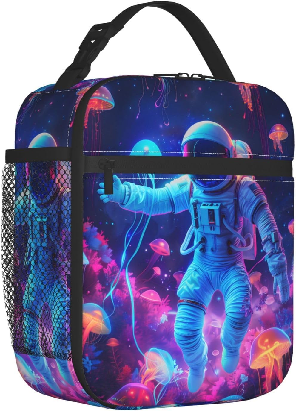 Reusable Astronaut Lunch Box for Kids Girls Boys Women Adult, Insulated Neon Space Lunch Bag,Polyester Cooler Handbags Case for School Picnic Work Travel Beach or Hiking - Image 2
