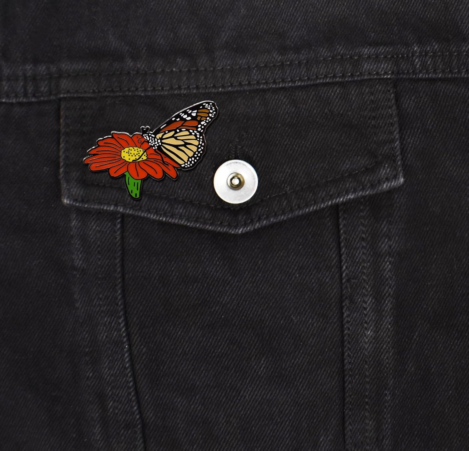 Monarch Butterfly Caterpillar Chrysalis Hard Enamel Pin - Image 2