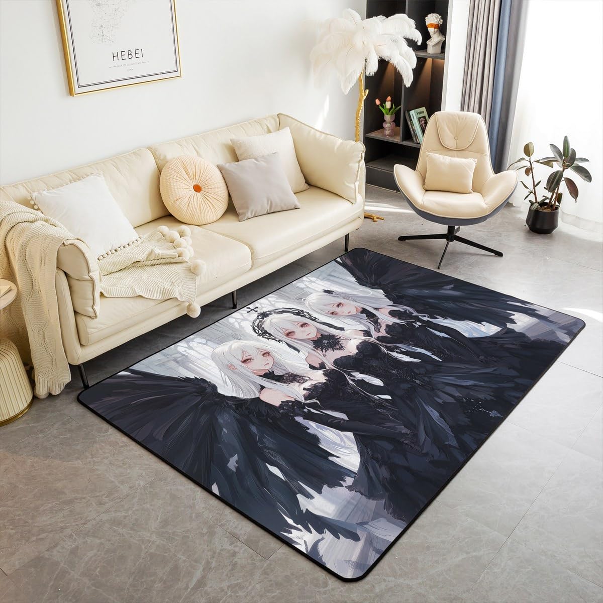 Erosebridal Kids Anime Girl Area Rug 4'11" x 3'3",Japanese Anime Carpet,Cartoon Girl Indoor Floor Mat for Boys Teens,Kawaii Japanese Animation Decorative Washable Rug,Non Shedding