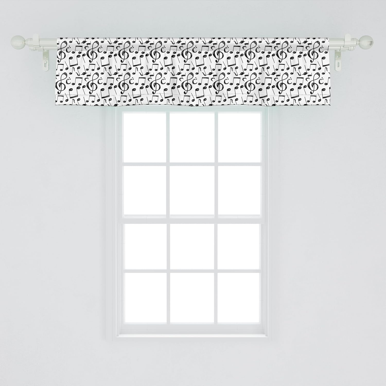 Ambesonne Music Window Valance, Sketchy Musical Notes and Melody Entertainment Fine Arts Theme Pattern, Rod Pocket Curtain Valances for Kitchen Bedroom, 54" X 12", White Charcoal