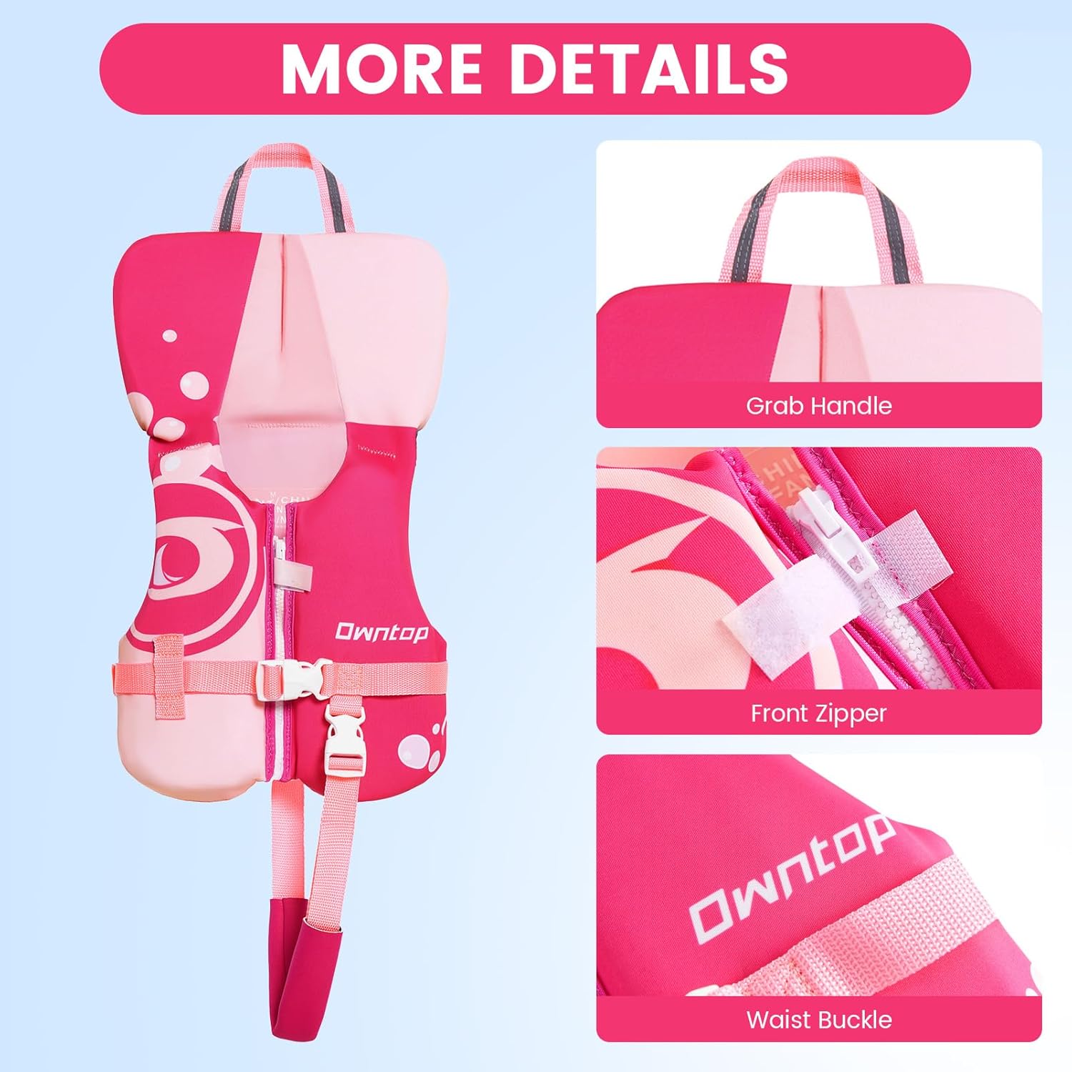 Owntop Toddler Swim Vest Kids Float Jacket Swimming Aid for Children 20-30-40-50 lbs with Adjustable Safety Straps Age 1-6 Years