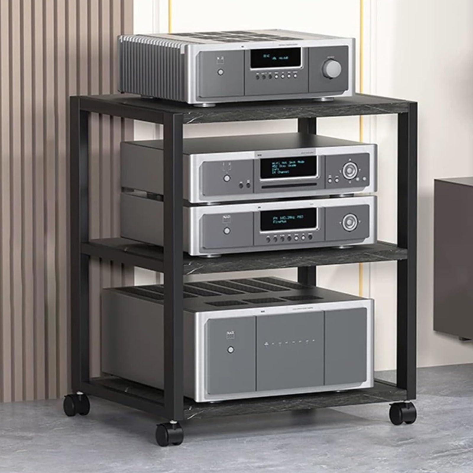 Gabinete estéreo de audio para organizar equipos en estudios y hogares