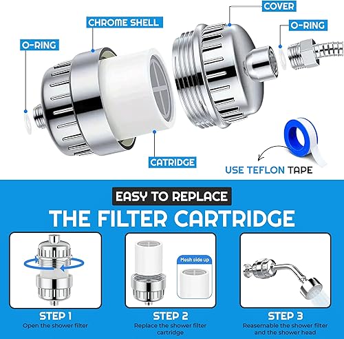 Miniatura 4 de Filtro de cabezal de ducha para agua dura, filtración de alta presión de 15 etapas con vitamina C y E, ideal para el cuidado de la piel y el