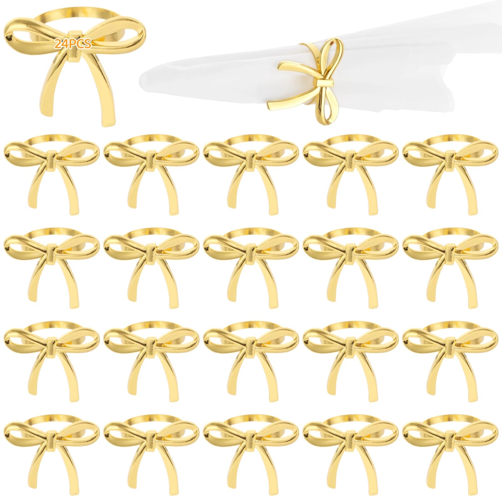 Lot de 24 Ronds de Serviette nœud doré 5,8 cm, Design nœud élégant en Alliage de Zinc, Finition dorée Brillante Longue durée, idéal pour Mariages, fêtes et décoration de Table de fête