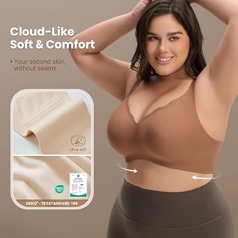 Non Wired Support Bras for Women Wireless Soft Bralettes Scalloped Push Up Bra No Underwire Supportive Tshirt Bra Seamless Comfortable Everyday Bras