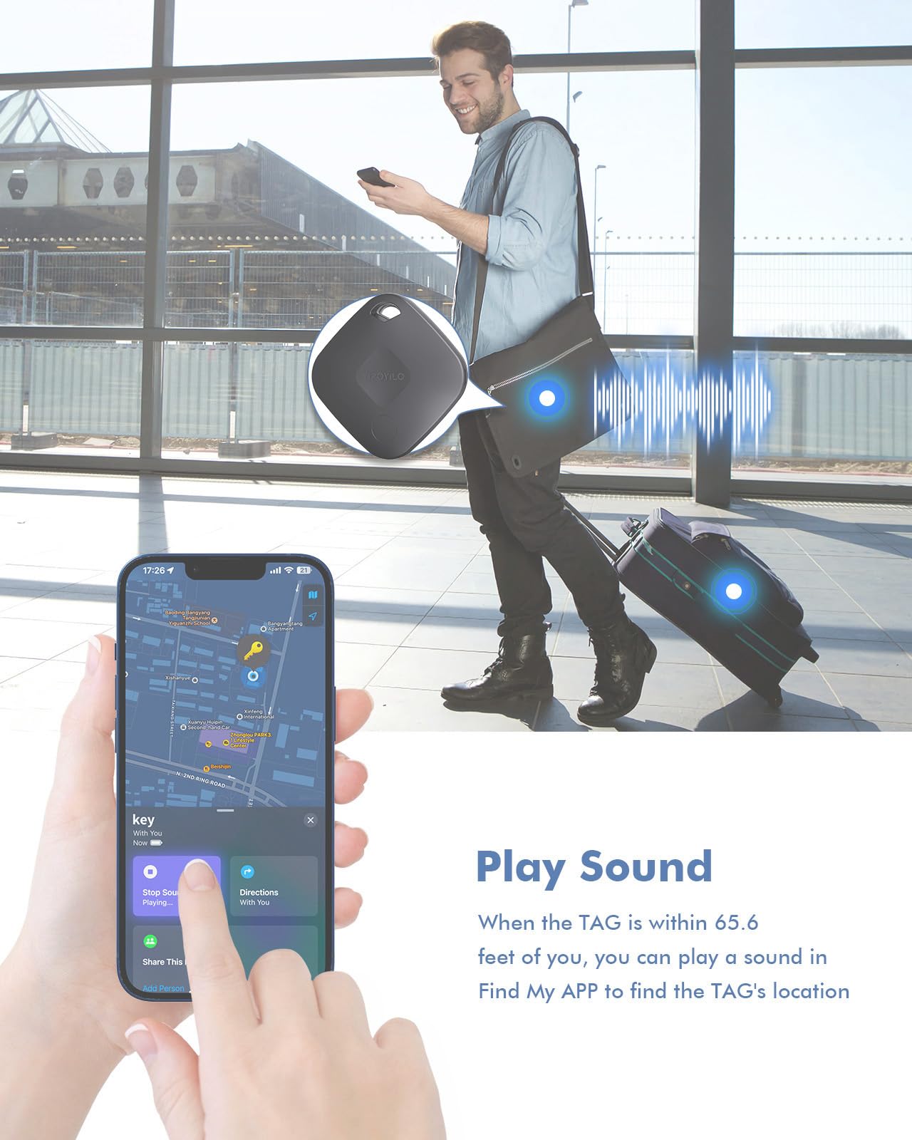 Yipoyilo Air Tag 1 Pezzi, Compatibile con Apple Dov'è (Solo iOS, Non Supporta Android), Localizzatore Chiavi con Protezione della Privacy, per Borsa da Viaggio Chiave e Altro, Nero Freddo