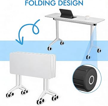 Folding Conference Table with Wheels & Flip Top - Modular Mobile Meeting Table for Office, Training Seminar, Space Saving Design, Easy Folding Classroom Table (2, White, 47x16x30 in)