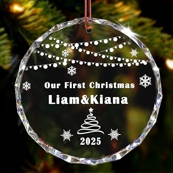 Personalized Christmas Ornaments - Custom 3D Crystal First Christmas Married Ornament 2025, Personalized Xmas Gifts for Baby Family CouplesFirst Christmas