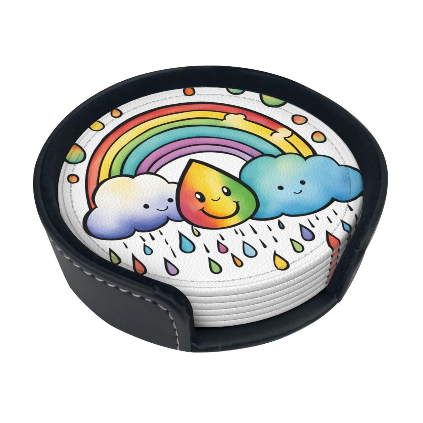 Dessous de verre nuages arc-en-ciel en polyuréthane - Lot de 6 pièces imperméables pour verres