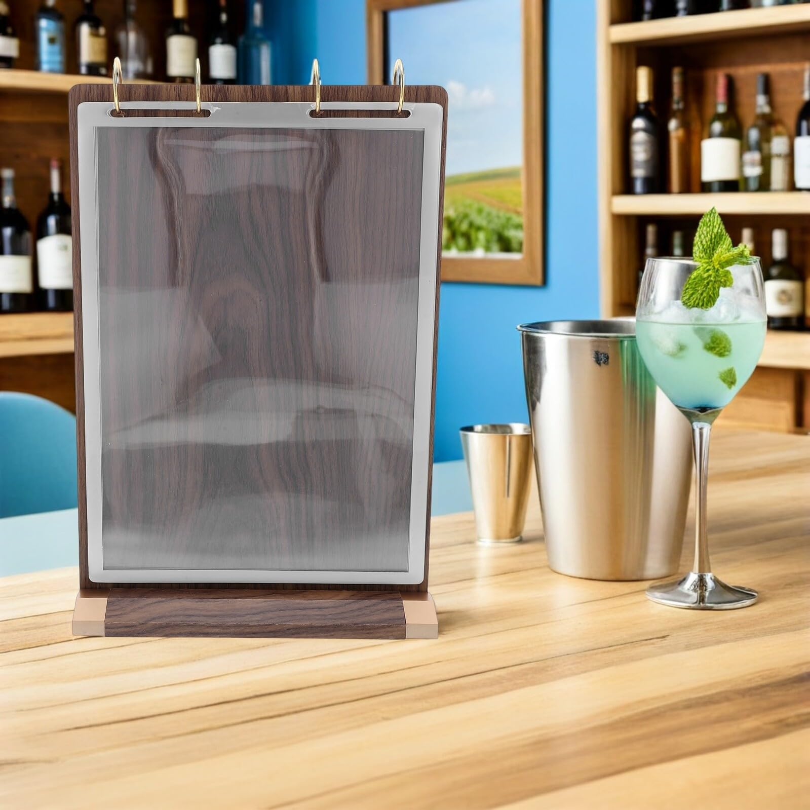 Ipetboom Support de Menu de Table Bois de Noyer Porte-affiche Double Face à Pages Support de Carte de Menu à Défilement pour Restaurant Présentoir de Bureau Polyvalent