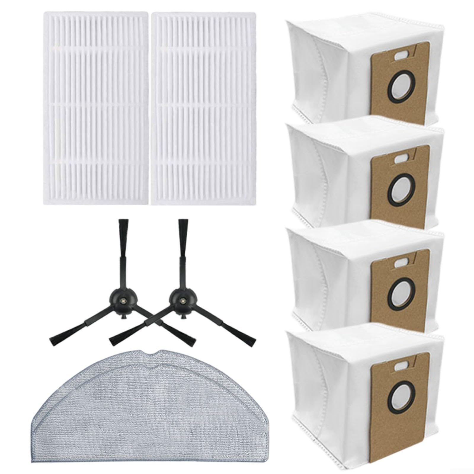 8 Pack Filters/Mop Cloths/Side Brushes/Dust Bags Replacement Part Kit for Tapo RV30 Max/ RV30 Max Plus/ RV20 Max/ RV20 Max Plus Robot Vacuum Cleaners