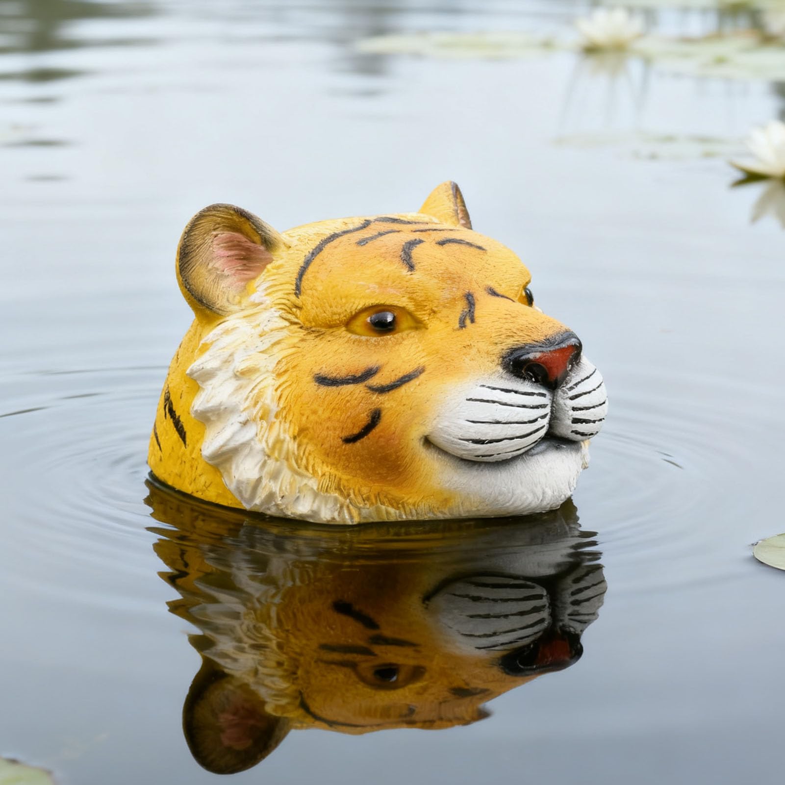 Tête de tigre flottante en résine hyperréaliste pour effrayer les oiseaux de jardin et étangs