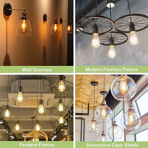 Miniatura 5 de Sigalux Edison Bombillas LED, bombillas vintage regulables equivalentes a 40 W, bombillas de filamento LED E26, bombillas de vidrio ámbar antiguo