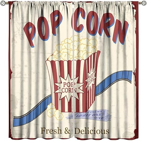 Miniatura 12 de Cortinas opacas para cine en casa, diseño retro moderno, tiras de película de palomitas de maíz para cámara de película, bolsillo para barra,