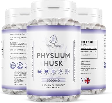 Physlium Husk 5000mg - 4 Month Supply 120 Capsules - Vegan Physlium Husk