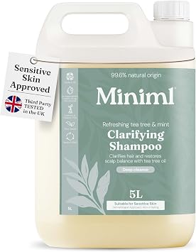Miniml Natural Hair Shampoo Eco Friendly   5L Refill Tea Tree & Mint Men and Womens Sensitive Scalp & Skin Cruelty Free Vegan Shampoo - For Greasy, Curly, Dry and Dandruff Hair