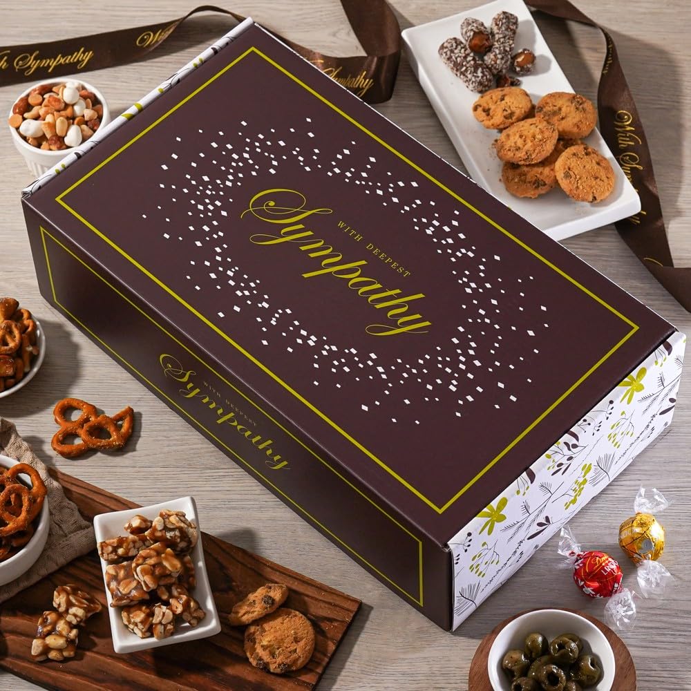 Broadway Basketeers Sympathy Gift Basket – Deluxe Gourmet Delight Condolence & Bereavement Care Package with Kosher Snacks – Thoughtful Gift for Loss of loved one, Funeral, Memorial, Shiva