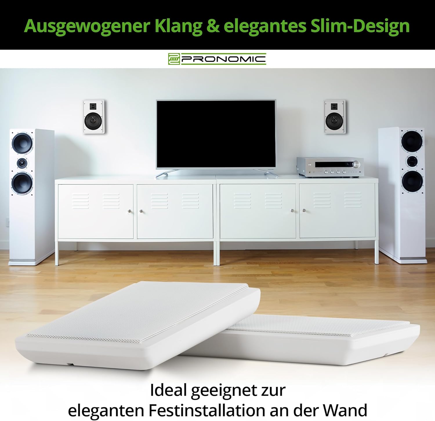 Pronomic FLS-540 WH Flat Panel Wall Speakers installed in a living room