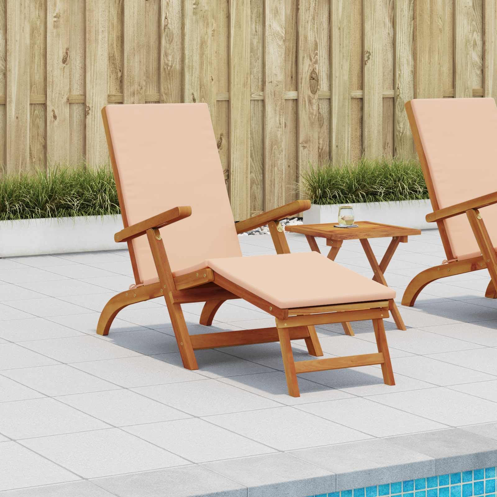 Leżak z litego drewna akacjowego, regulowany, ze zintegrowanym podnóżkiem, składany, 55 x 146 x 91 cm, do ogrodu, na taras, basen, ergonomiczny i nie zajmuje dużo miejsca