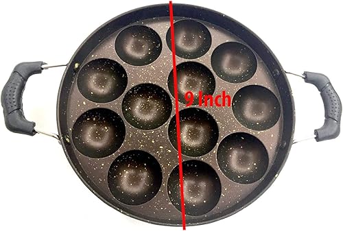 Miniatura 3 de Appam Patra 12 cavidades de aluminio antiadherente con 2 asas laterales y tapa de acero inoxidable Paniyaram Appam Pan Maker Gas Top Compatible sólo
