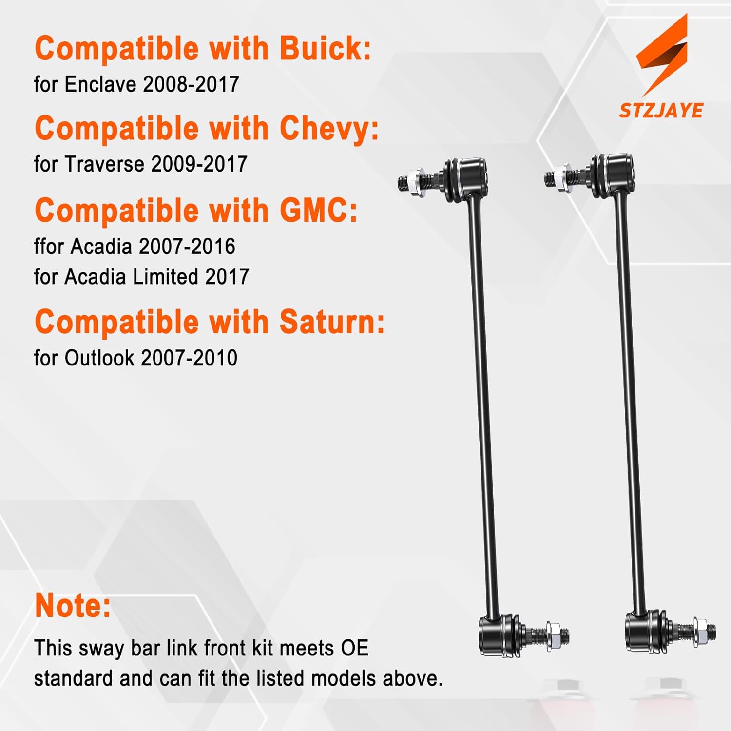 Sway Bar Link Front K750155 Compatible with Buick for Enclave 2008-2017, for Chevy for Traverse 2009-2017, for GMC for Acadia 2007-2016, for Saturn for Outlook 2007-2010