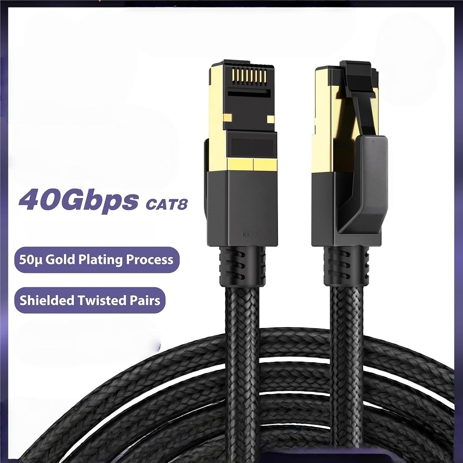 0.3-30M 40Gbps 2000MHz RJ45 Cat8 Network Nylon Braided Internet Cable, Suitable for Notebook PS 5/4 Router, etc(15M)