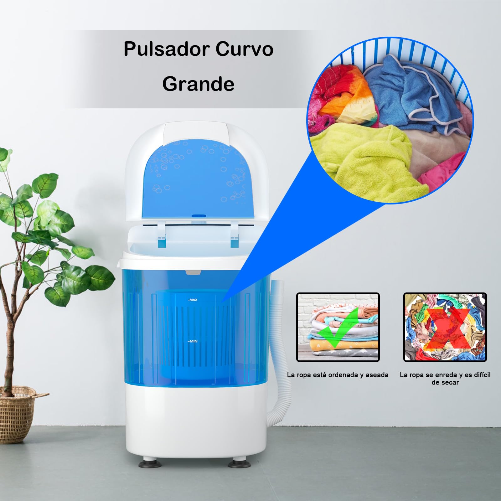 GOPLUS Mini Lavadora, Lavadora Semi-Automática Compacta y Portátil, Lavado Rápido en 10 Minutos, Capacidad de Lavado de 2kg, para Apartamentos y Dormitorios, 36x34x51CM, Azul+Blanco