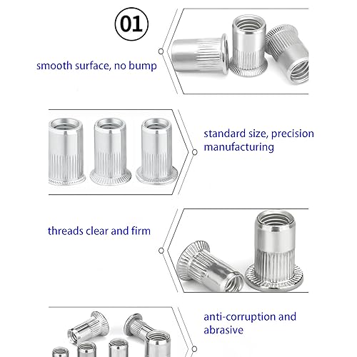 Miniatura 6 de DICASAL - 60 tuercas de remache, 60 piezas 38-16 UNC tamaño cinc chapado en zinc de acero al carbono, cabeza plana, kit de tuercas roscadas