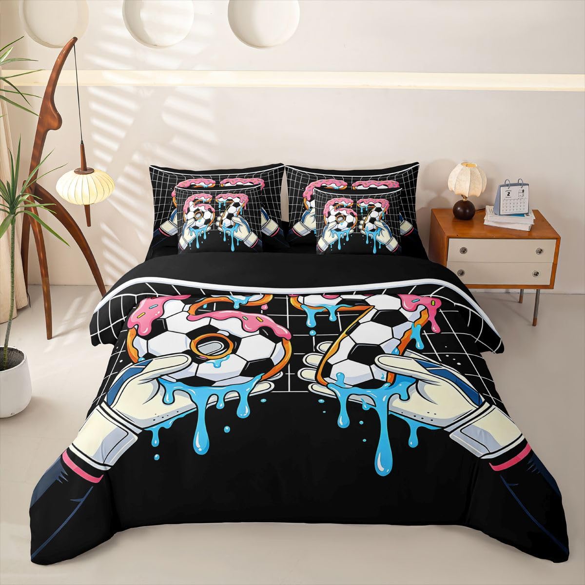 Loussiesd SIX SEVEN 6 7 Ice Cream Football Copripiumino Singolo 7 Pezzi Calcio Set di Biancheria da Letto per Bambini Ragazzi Ragazze Dolce Dessert Bed in a Bag con Copripiumino, Lenzuola, Federe