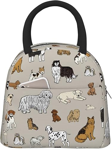 Fiokroo Bolsa de almuerzo aislada para perros, lonchera reutilizable con lindos animales, para escuela, trabajo, universidad, viajes al aire libre,