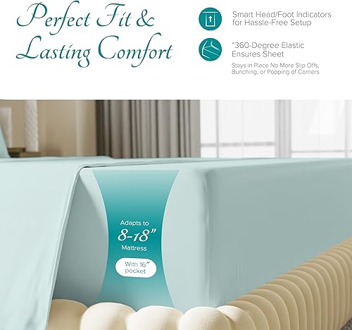 Miniatura 5 de Carressa Linen Juego de sábanas de 800 hilos 100% algodón egipcio suave de fibra larga, juego de 4 piezas, sábanas matrimoniales, bolsillo de hasta