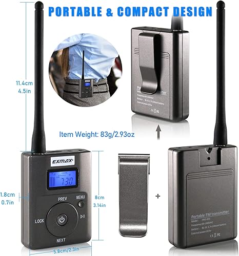 Miniatura 4 de EXMAX Transmisor FM inalámbrico estéreo portátil de 0.2 W/200 mW Radio Reproductor de música MP3 Transmisión con micrófono AUX de 0.138 in Tarjeta