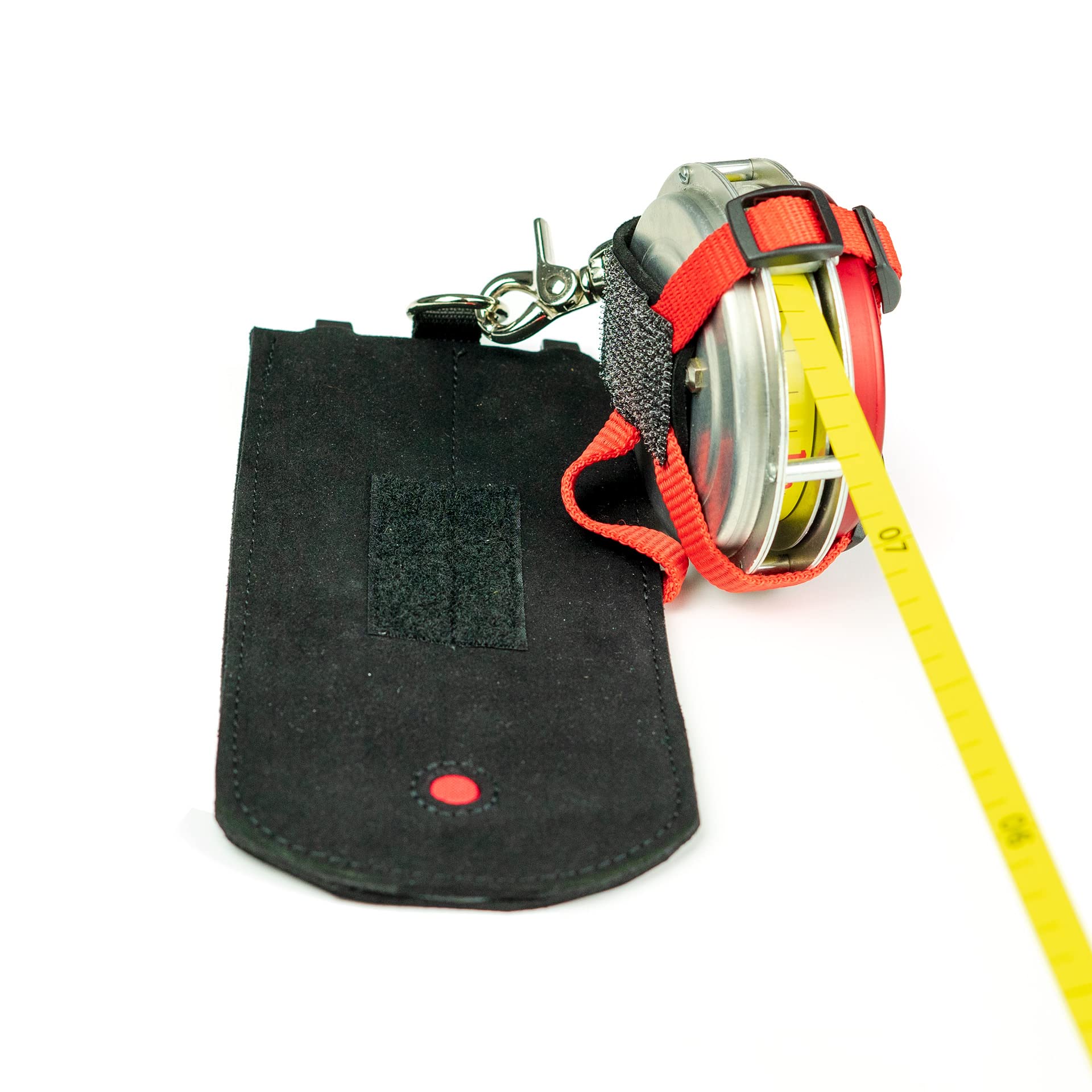 Fuegos Forstgürtel-Maßbandhalterung, Rot, Lederimitat, 11 cm, 4 Jahre Garantie