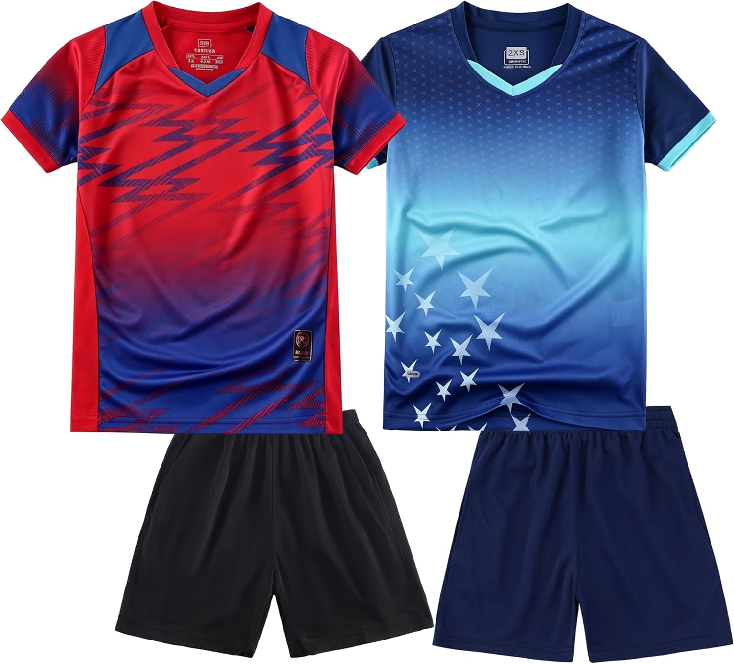 Boys Girls 2-Pack Soccer Jersey & Shorts Set Breathable Sports Training Uniforms