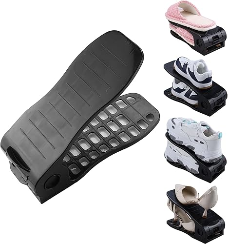Miniatura 6 de HOMOKUS Organizador de ranuras para zapatos, paquete de 16 apiladores de zapatos ajustables, soporte para zapatos de doble capa, ranura flexible de