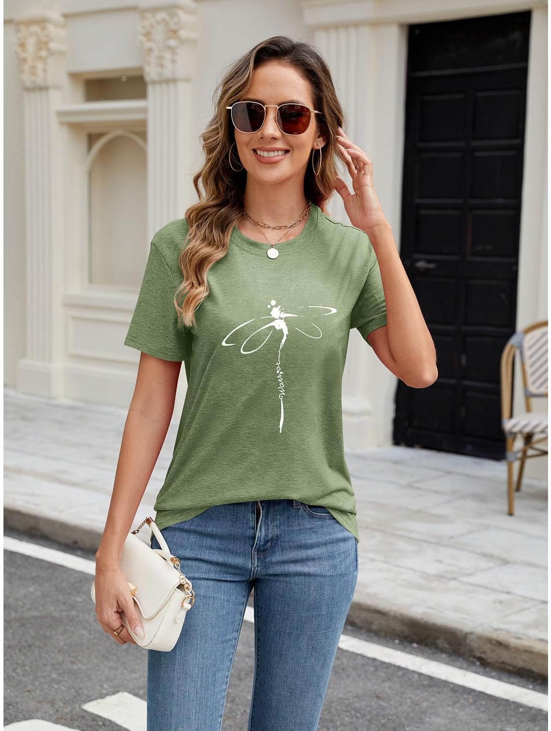 Women's Dragonfly Graphic Tees Trendy Casual Loose Summer Funny Cute Printed Short Sleeve Shirts Tops - Image 4