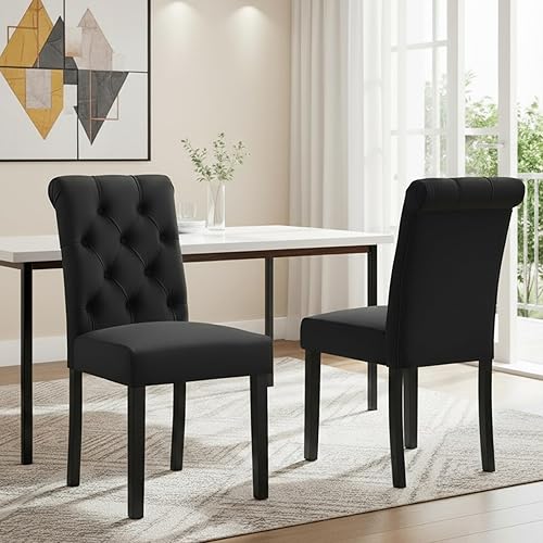 Juego de 2 sillas de comedor de terciopelo tapizadas, modernas sillas decorativas copetudas, sillas laterales Parsons de madera para el hogar,